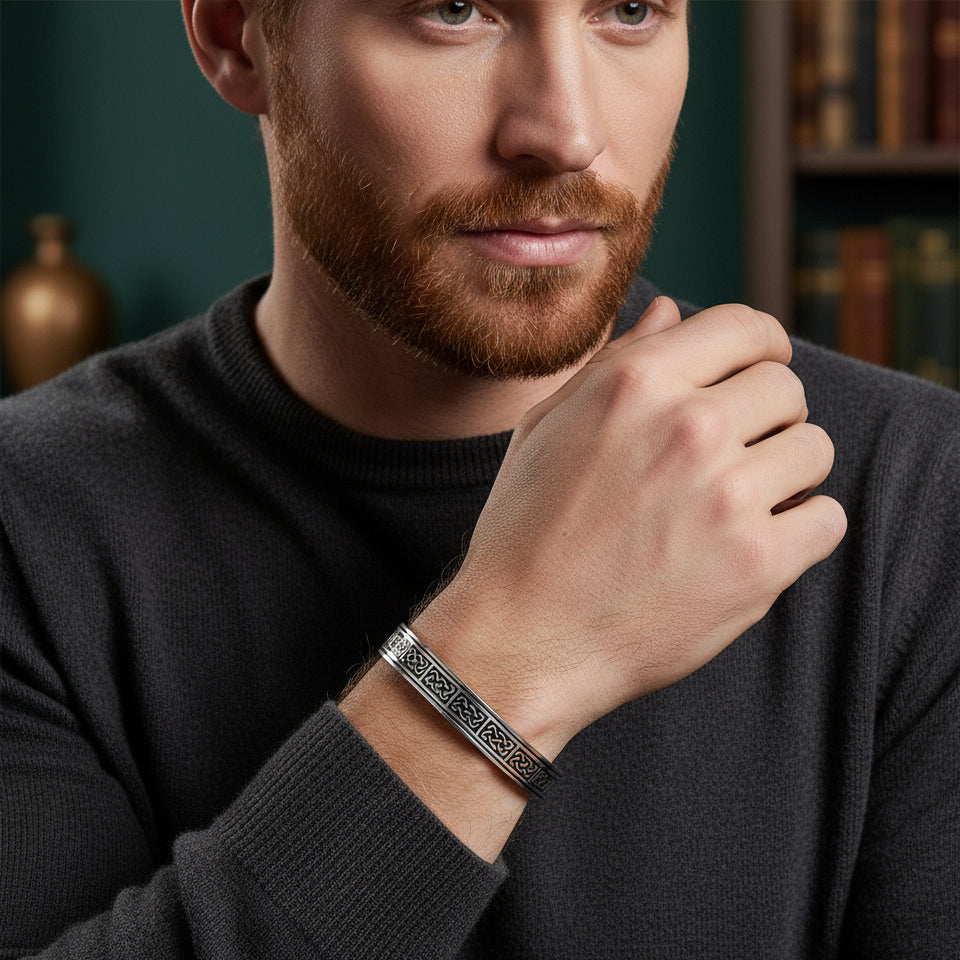 Men's Stainless Steel Cuff Bracelet Rectangle Celtic Knots