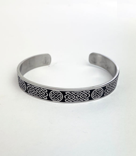 Men's Stainless Steel Cuff Bracelet with Round and Rectangle Celtic Knots