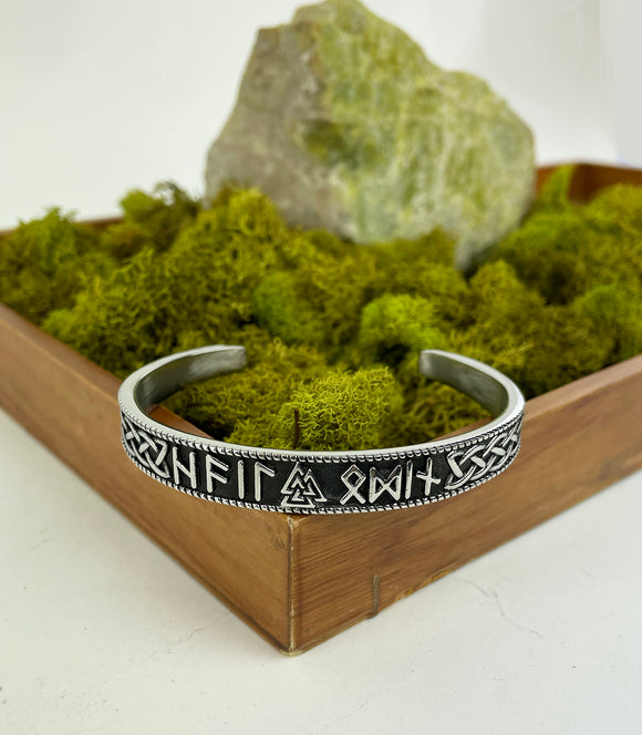 Men's Stainless Steel Cuff Bracelet Viking Rune