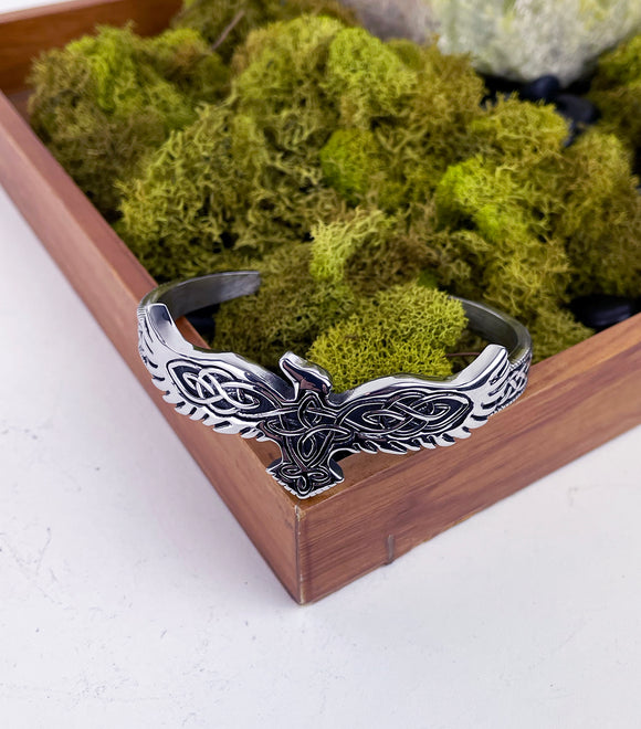 Men's Stainless Steel Cuff Bracelet Celtic Knotwork Raven