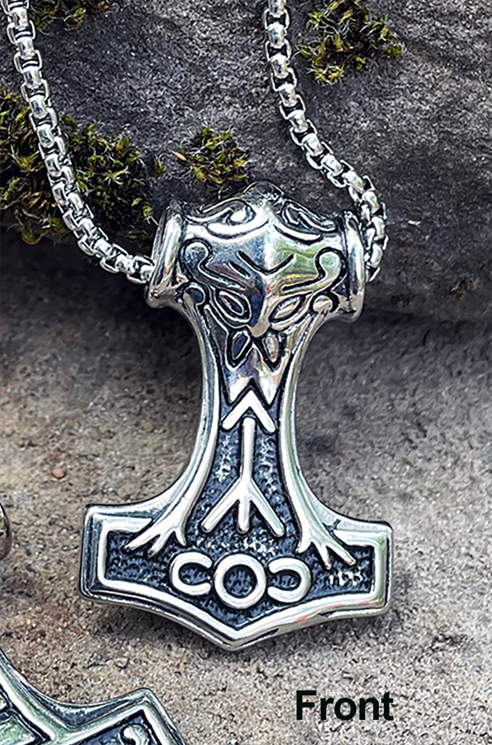 Mjölnir, Thor's Hammer with Celtic Warrior Face (Medium) Pendant