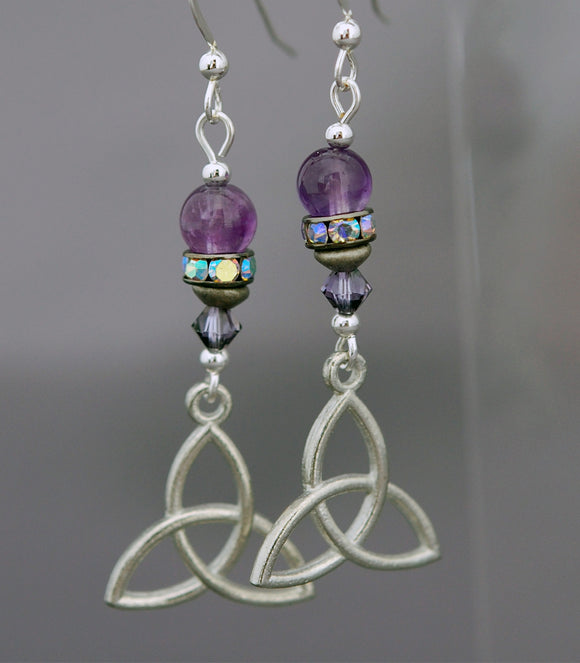 Celtic Trinity Knot with Rhinestones and Amethyst
