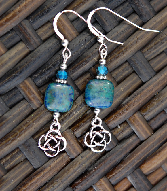 Square Azurite with Celtic Knot Earrings