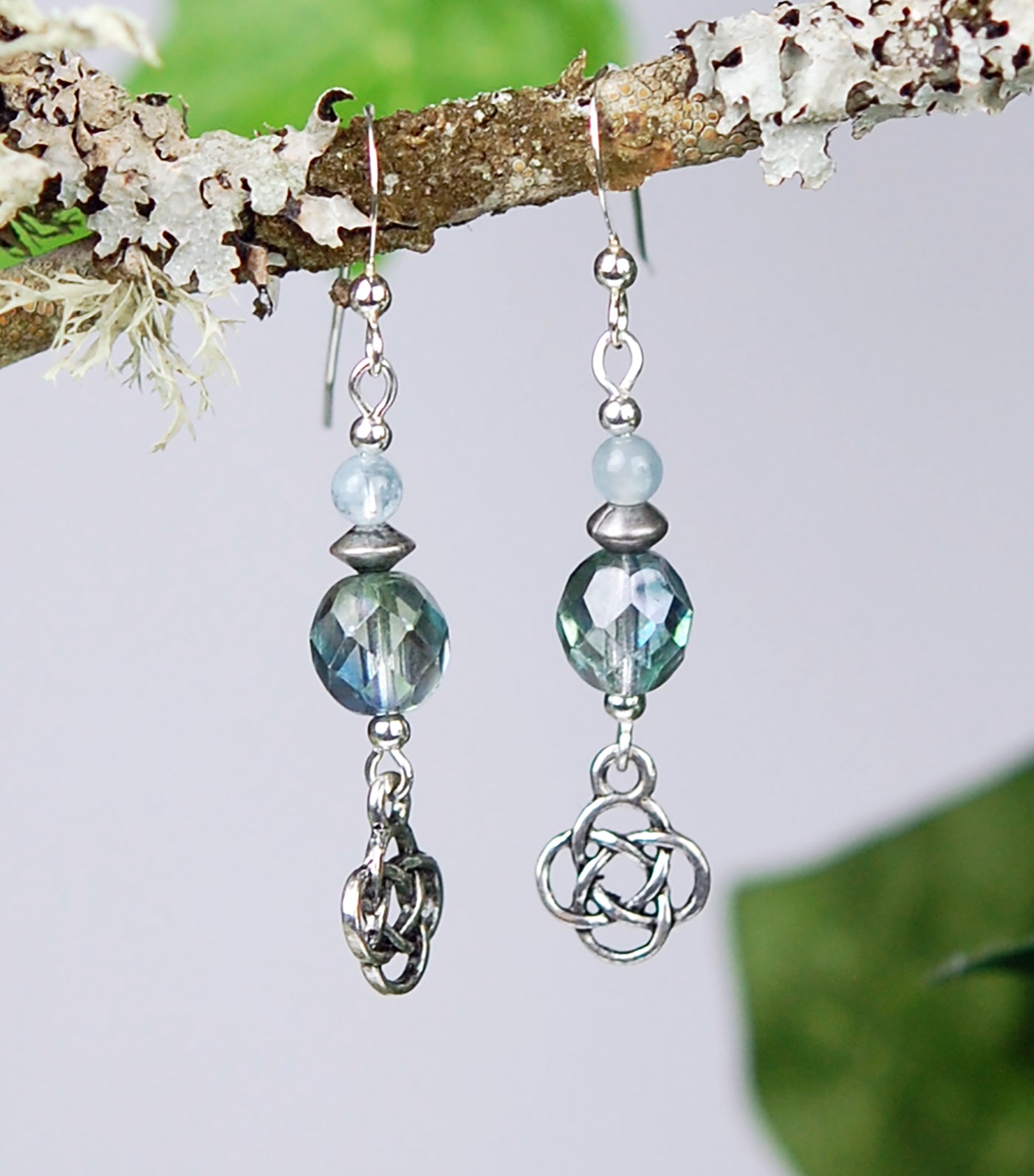 Aquamarine with Glass Beads and Round Knot