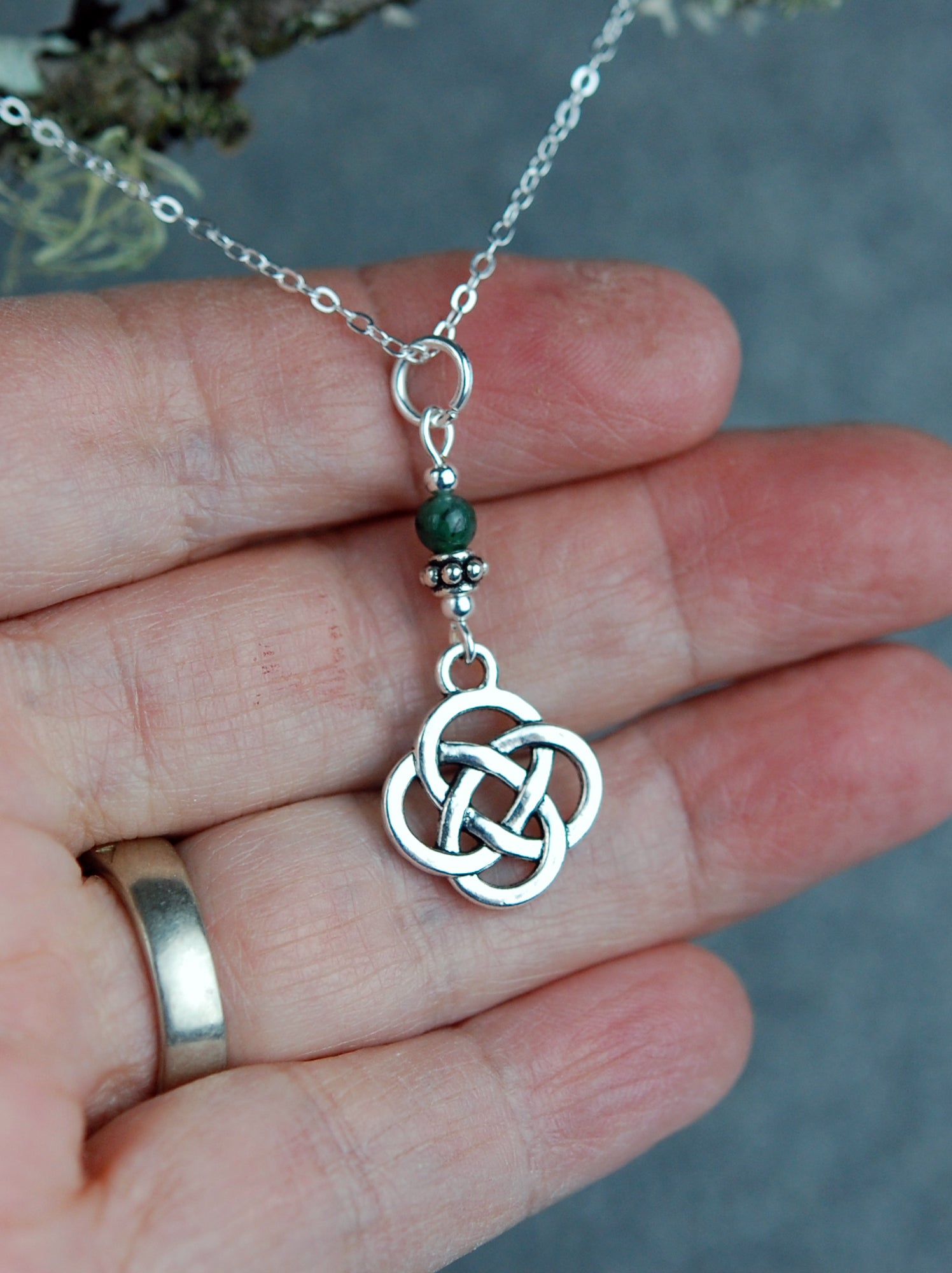 Emerald Gemstones with Round Celtic Knot Drop