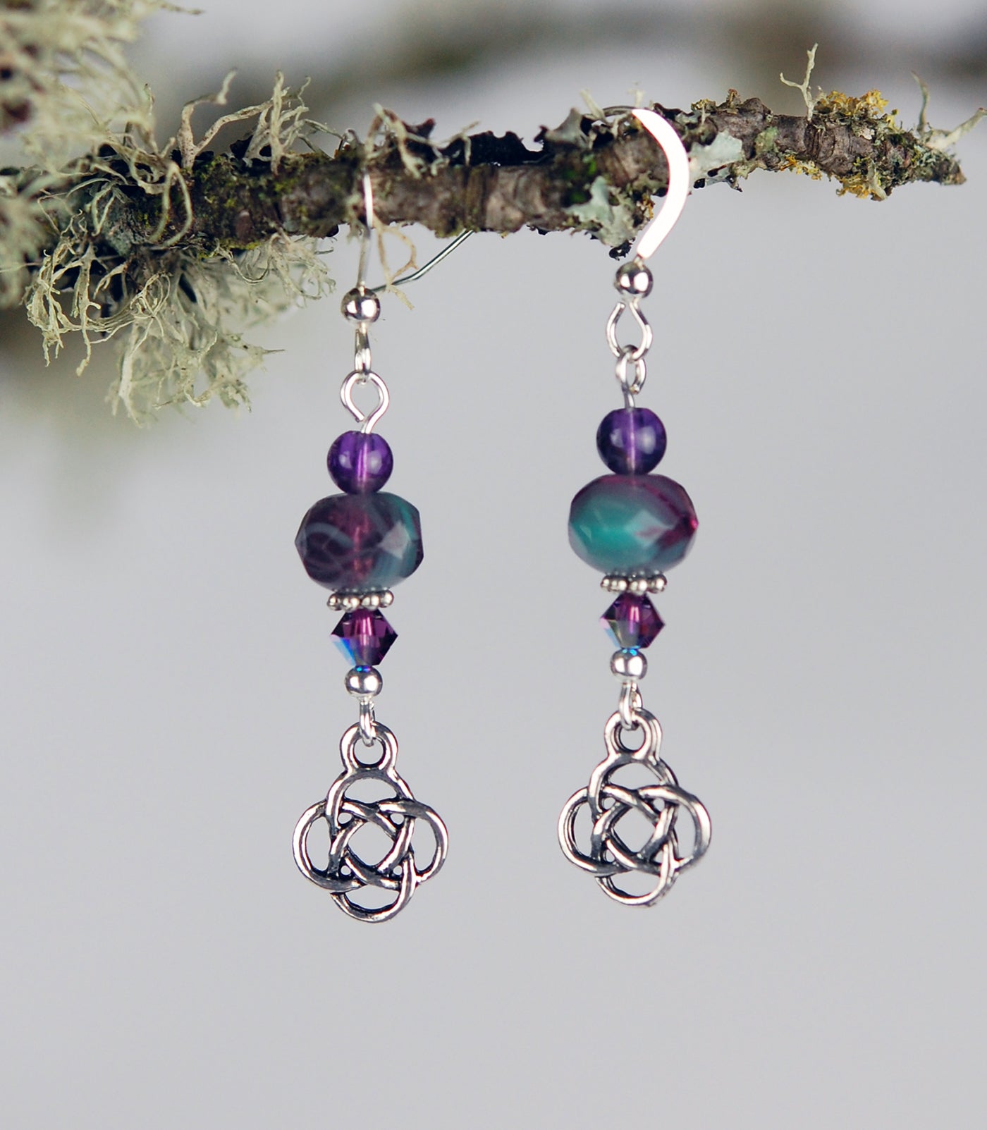 Teal and Soft Purple Rondelles with Amethyst