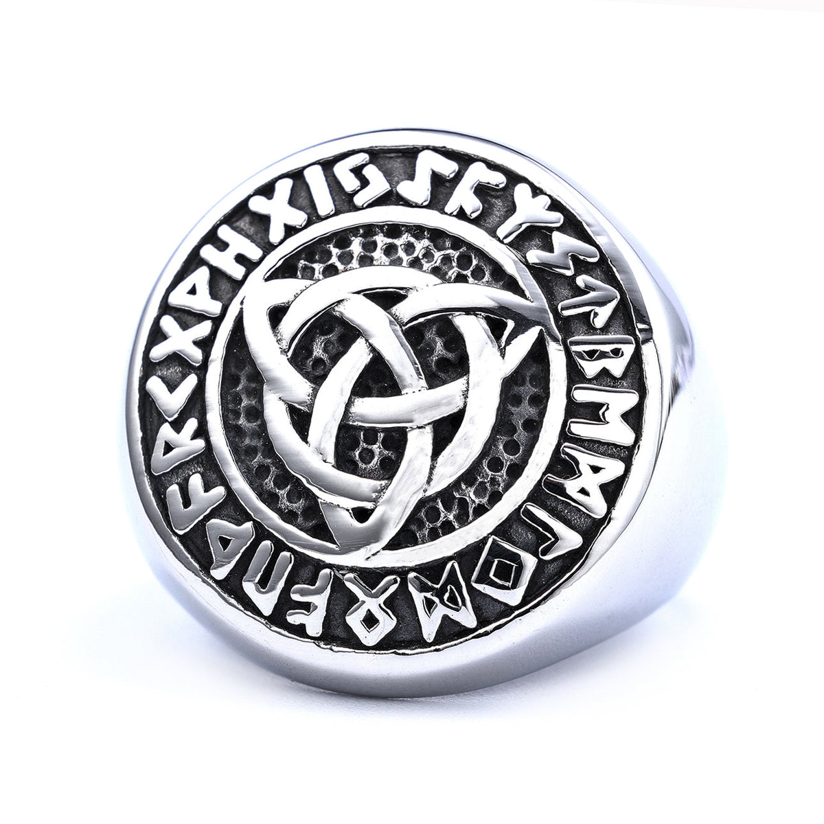 Trinity Rune Trinity Knot with Runes Symbols Ring
