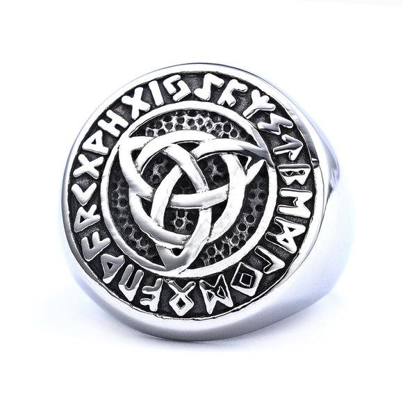 Trinity Knot with Runes Ring