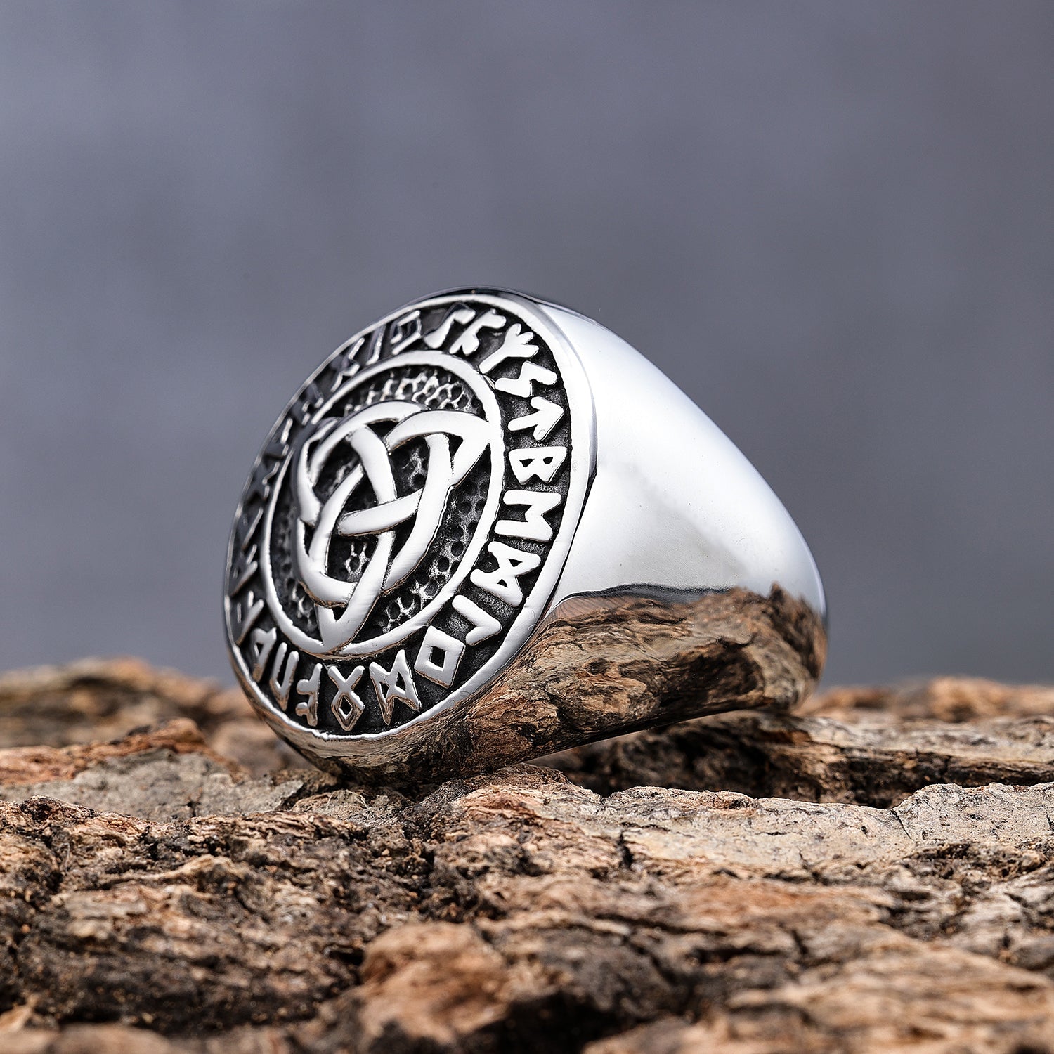 Trinity Knot with Runes Symbols Ring