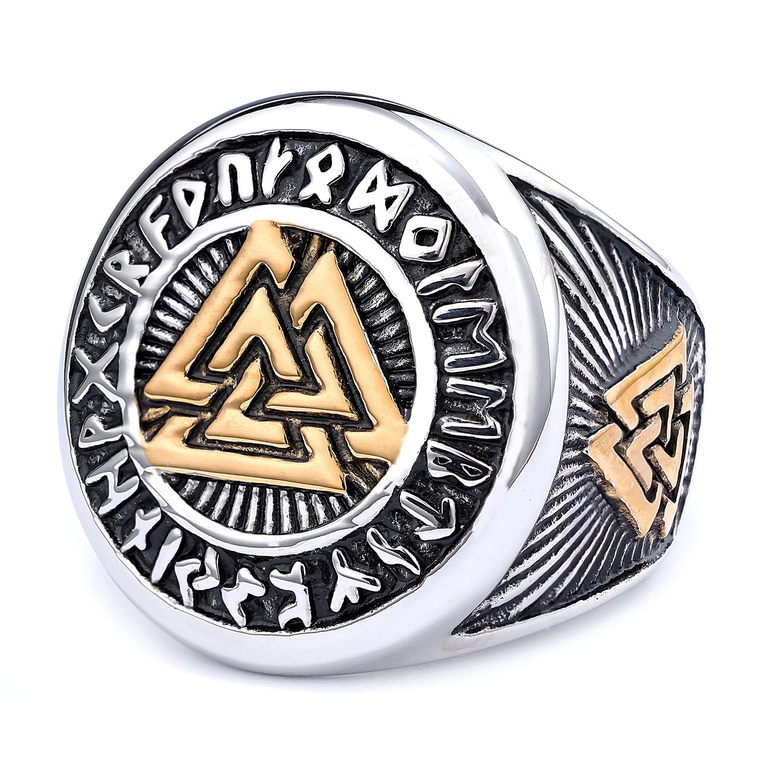 Valknut - Symbol of Strength and Courage with Gold Ring