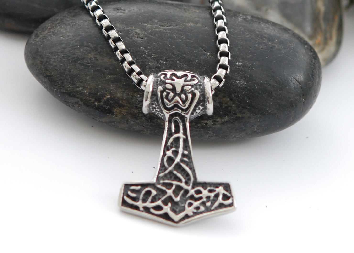 Stainless Steel Thor's Hammer with Celtic Knot Pendant
