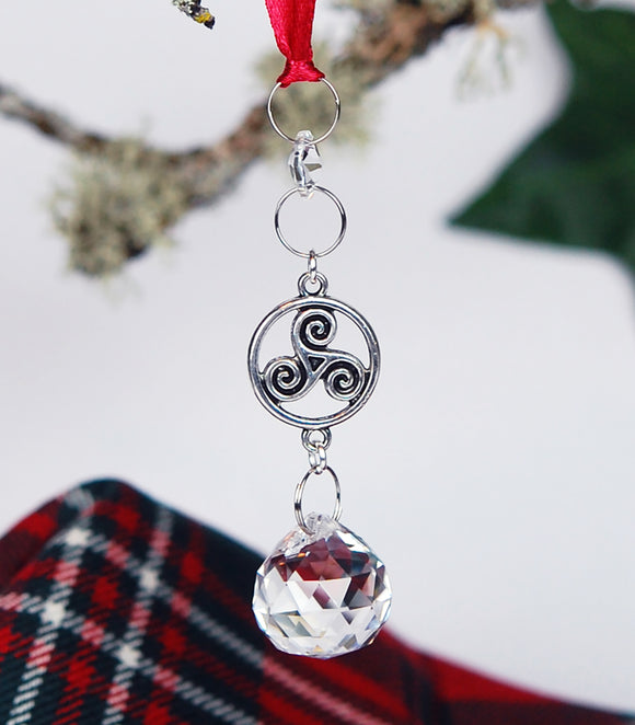 Crystal and Celtic Triskele Christmas Ornament
