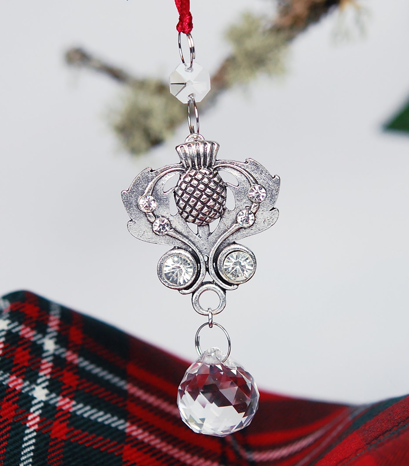 Crystal Globe Scottish Thistle Christmas Ornament