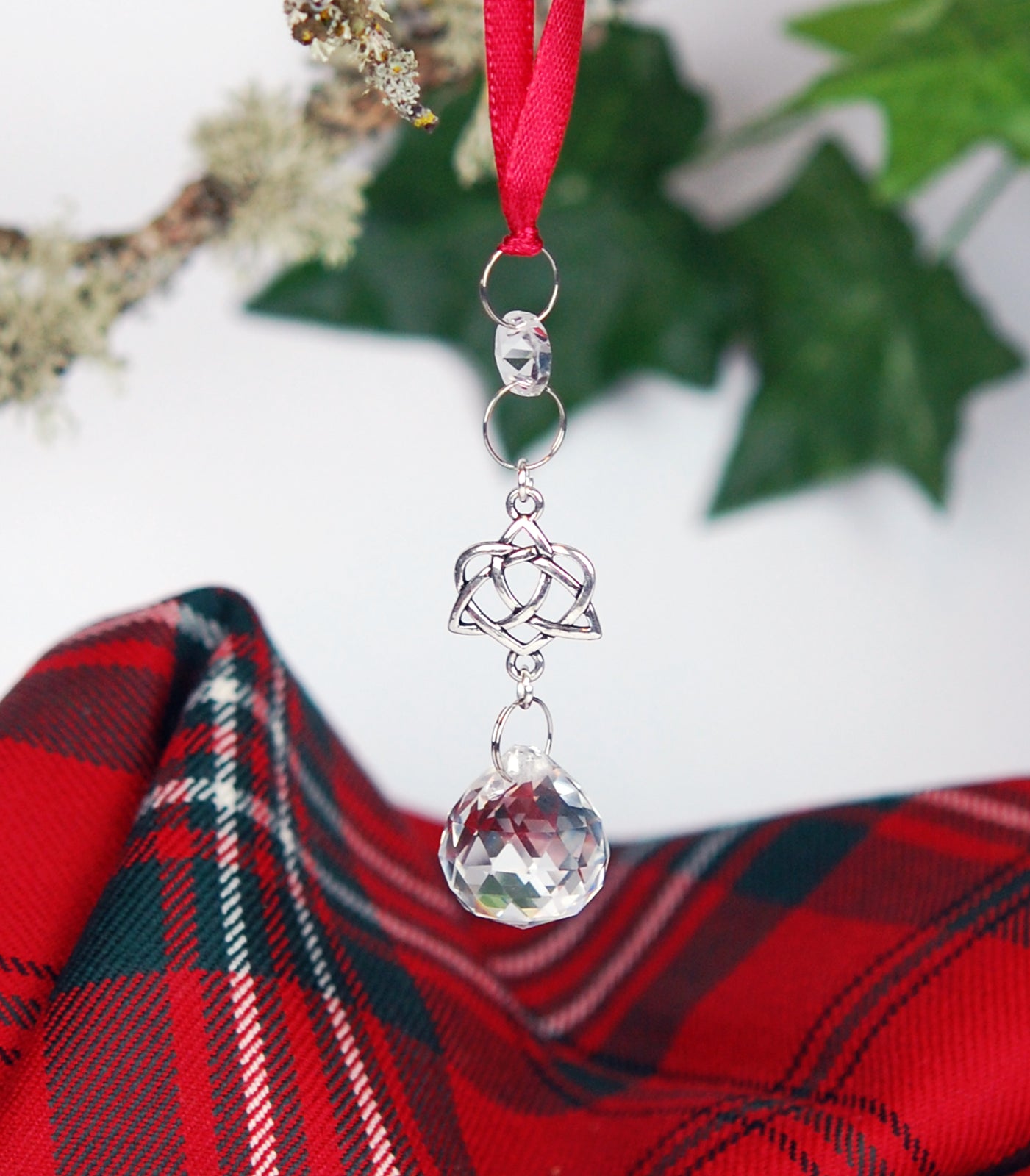Crystal and Celtic Tri Heart Knot Christmas Ornament