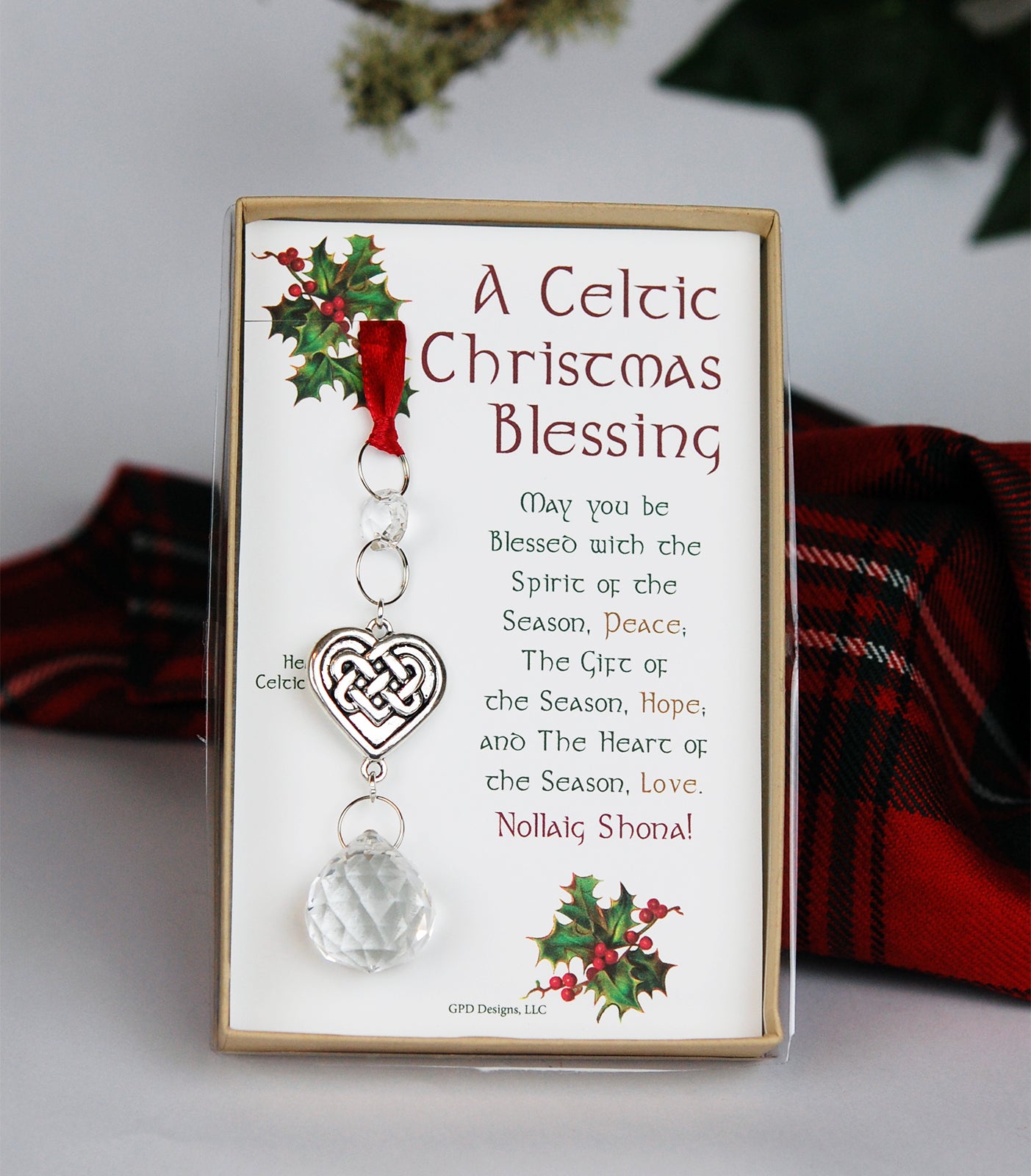 Crystal and Celtic Heart Christmas Ornament