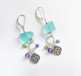 Sea Glass Beads with Small Celtic Knot Earrings