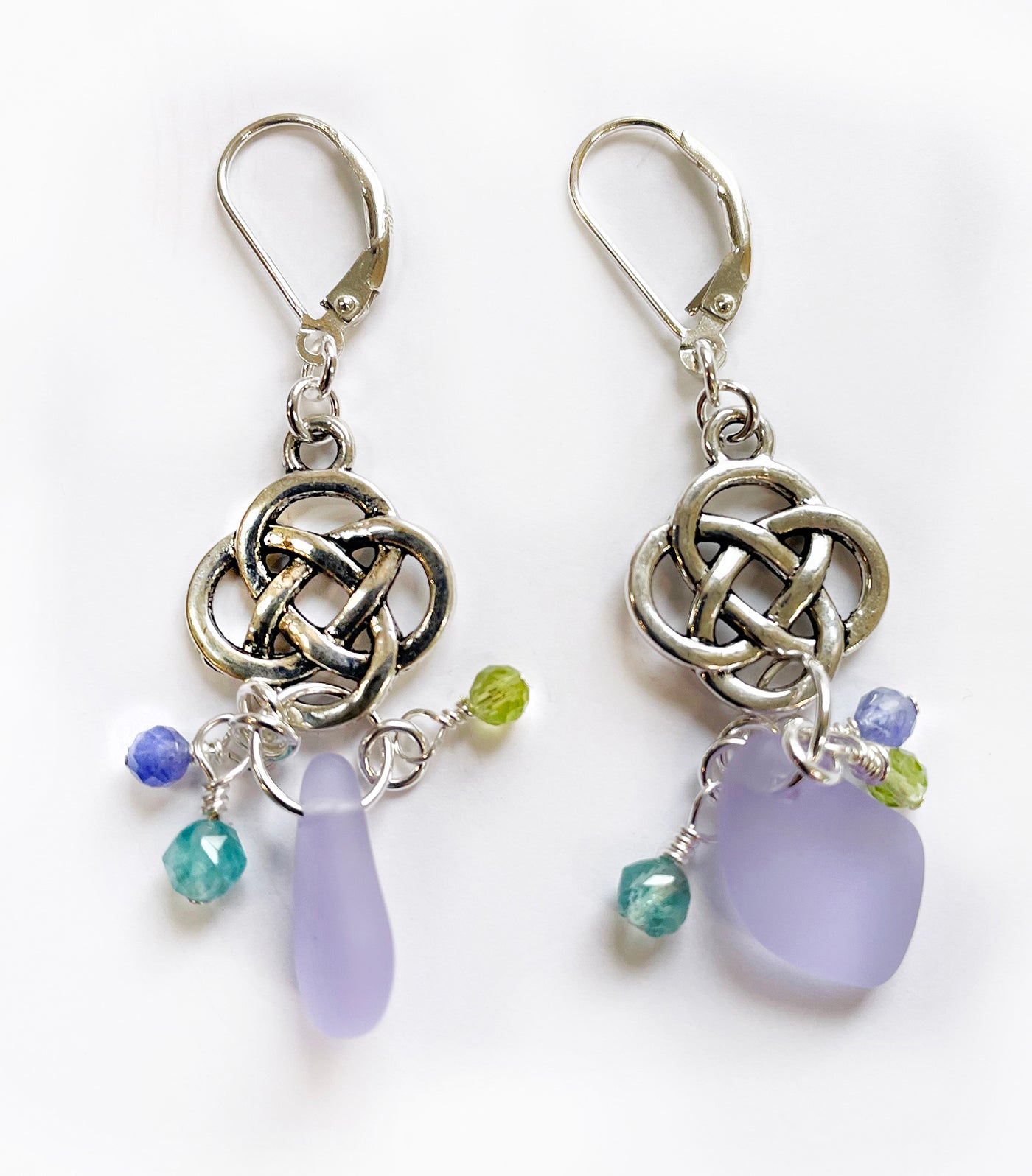 Medium Round Celtic Knot with Pebble Sea Glass Earrings