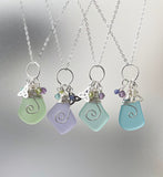 Sea Glass with Celtic Spiral and Real Faceted Gemstones Pendant