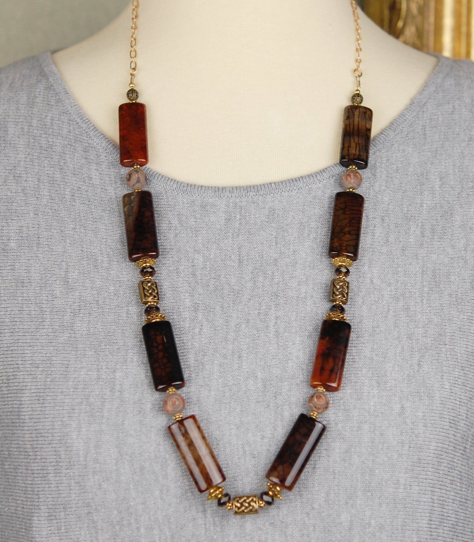 Stunning Spider Agate and Smoky Quartz Necklace