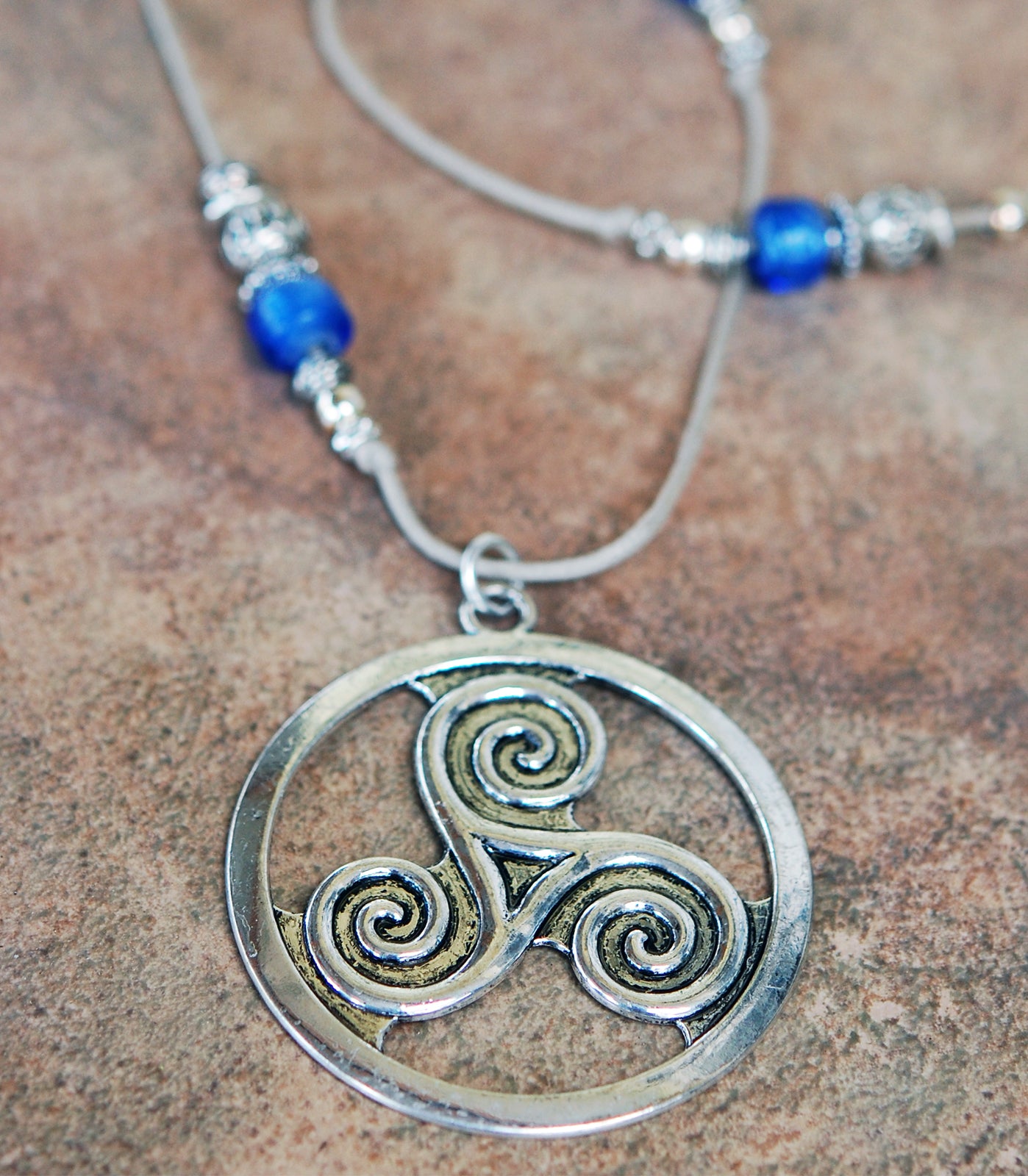 Celtic Triskele Pendant with Lampwork Artisan Beads