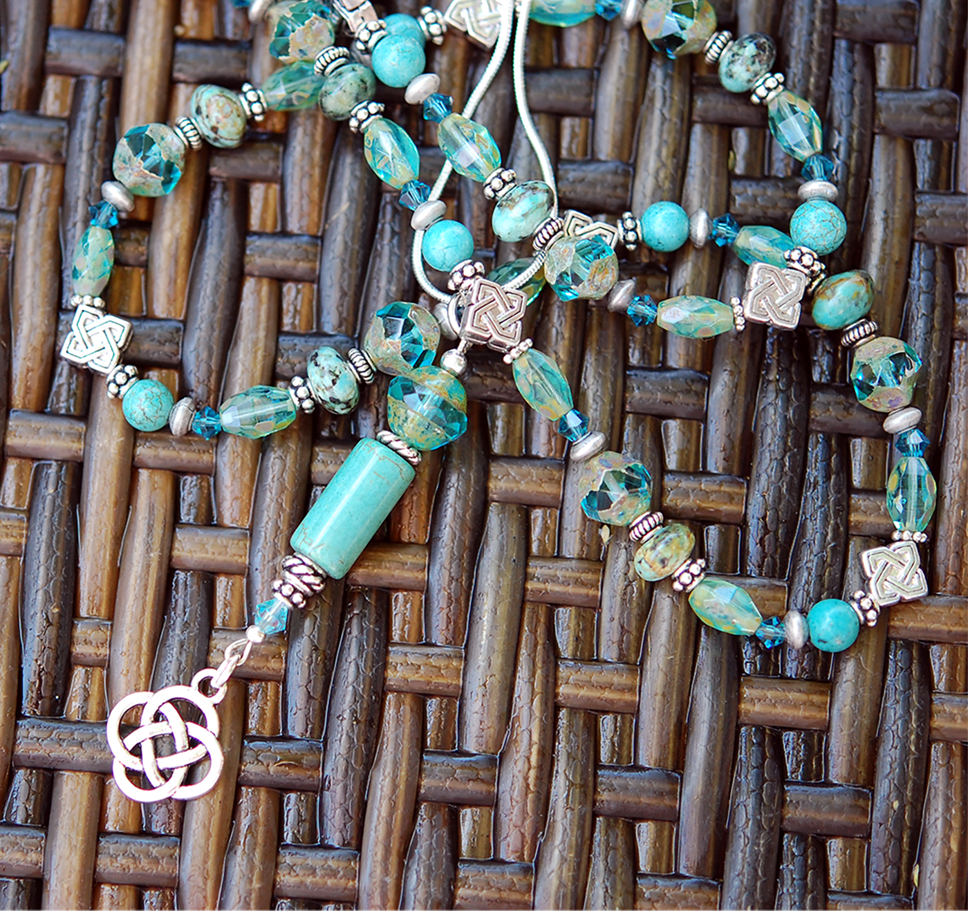 Double Turquoise and Picasso Glass Necklace