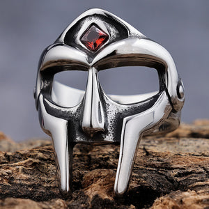 Warrior King Helmet with Ruby Glass Adornment Ring