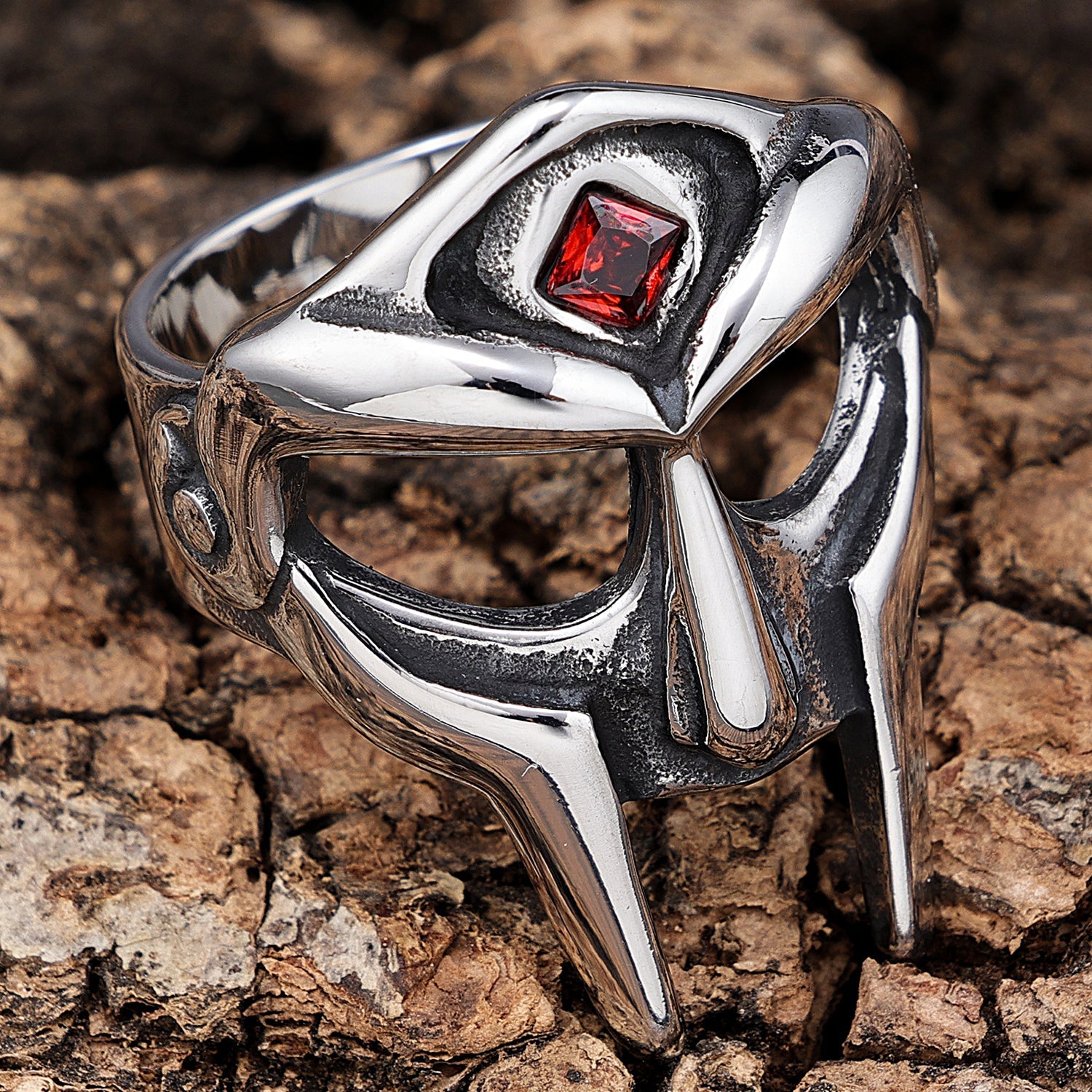 Warrior King Helmet with Ruby Glass Adornment Ring