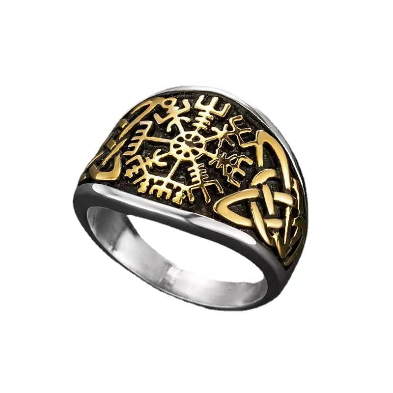 Vegvisir - Viking Compass with Celtic Knot in Gold Ring