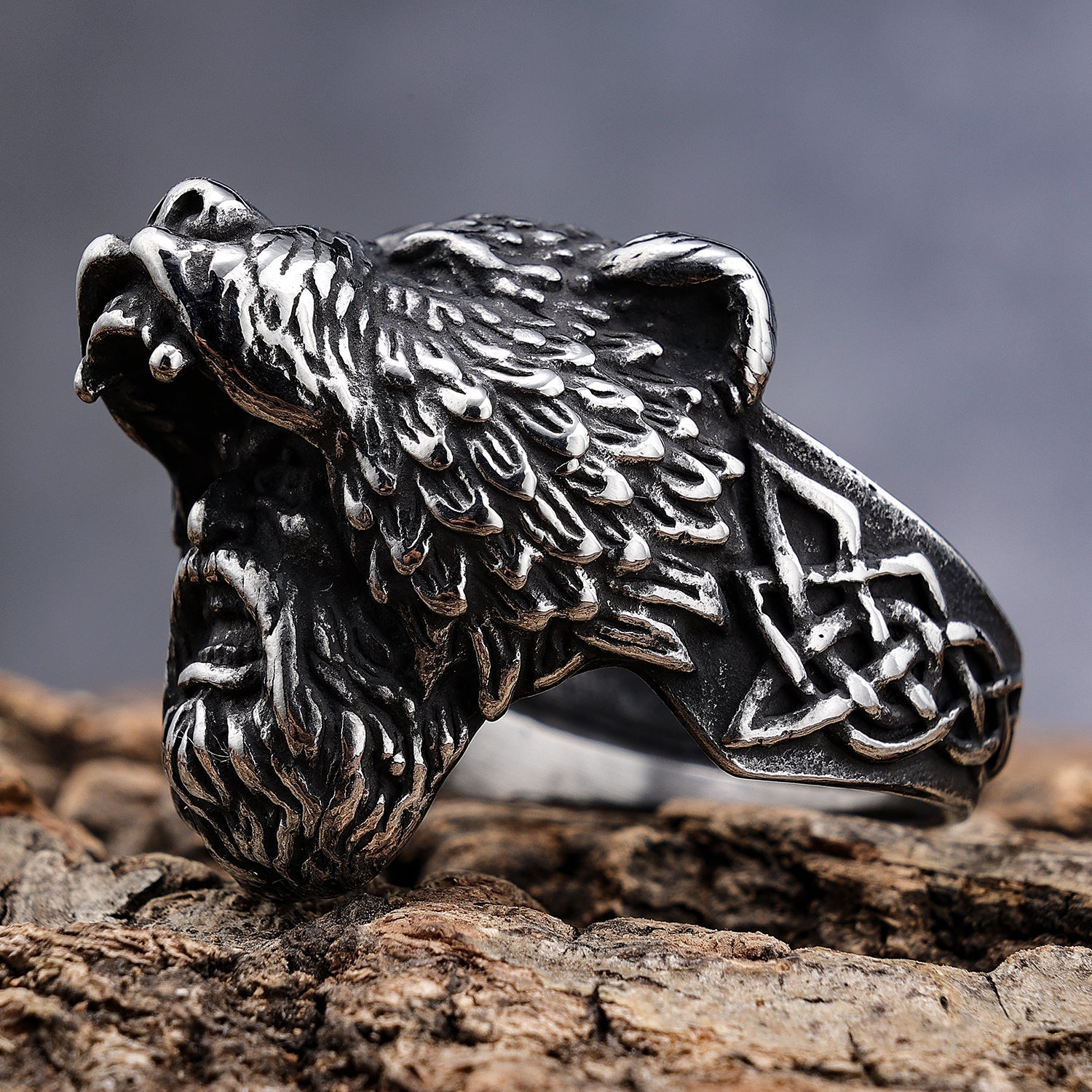 Odin's Bear Spirit Totem with Celtic Knots Ring